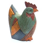 Décoration poule en bois sculptée et peinte à la main dans un style rustique