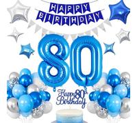 Décoration pour 80e anniversaire, décoration pour 80e anniversaire hommes bleu, décoration d'anniversaire 80 ans hommes, ballons gonflables pour 80e anniversaire, guirlande Happy Birthday ballon 80