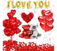 Décoration Romantique Demande en Mariage - Ballons "I LOVE YOU" Dorés, Ballons Cœur Rouges, Pétales de Rose Rouges, Pack Complet pour Demande en Mariage & Anniversaire - Cadeau Romantique pour Femme
