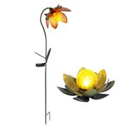 Décoration solaire LED fleur de lotus piquet lampe de jardin lumière extérieure lampe solaire fleur, métal multicolore, boule aspect verre brisé, lot de 2