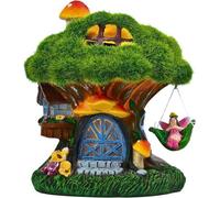 Décoration solaire pour jardin - Maisonnette en bois verte et résistante aux intempéries, avec une fée suspendue - Pour intérieur et extérieur, 13 cm