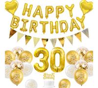 Décorations Anniversaire 30 ans, Décorations Anniversaire 30 ans Or pour Homme Femme Ballons Bannière Happy Birthday Ballons Blanc Or Métallisés Ballon Numéro 30 Ballon Cœur Décoration de Gâteau