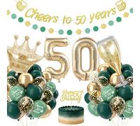 Decorations Anniversaire 50 Ans Homme Femme, Vert et or Ballons 50 Aans Anniversaire Homme Femme, Aluminium Coupe de Champagne & Couronne, Parfaits Pour la Fête 50ans Anniversair Hommes et Femmes