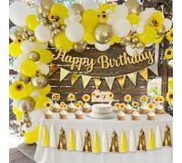 Décorations Anniversaire Jaune, Décorations Anniversaire Tournesol Ballons Or Jaunes Blanc Ballons Confettis Or Guirlande Glands Décoration de Gâteau Tournesol