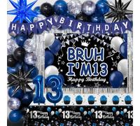 Décorations bleues pour 13e anniversaire pour garçons et filles, fournitures de fête de 13 ans