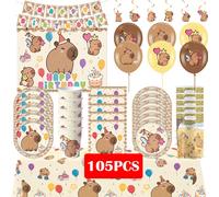 Décorations d'anniversaire Capybara, fournitures de fête, gobelets, assiettes, nappe, ballons Capybara, sacs cadeaux, bannière décorative pour enfants 41Pcs Set