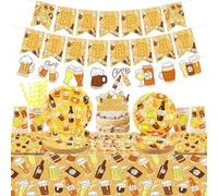 Décorations d'anniversaire Cheers Beers, décoration de fête de bière, assiettes, tasses, serviettes, nappe, bannière « Happy Birthday », décorations de gâteau pour hommes, enterrement de vie de jeune
