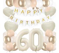 Décorations d'anniversaire dorées, ballons en aluminium, bannière "Joyeux 60e anniversaire", couleur crème, forme de cœur, ballons