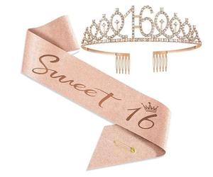 Décorations d'anniversaire, écharpe, couronne, 16 ans, style classique