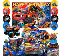 Décorations d'anniversaire Monster Truck，Ensemble De Vaisselle De Fête，Ballons Anniversaire