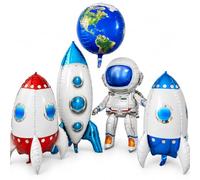 Décorations d'anniversaire spatiales, lot de 5 ballons géants astronautes et fusée, ballons autoportants, fournitures de fête pour enfants, remplissage d'air, globe terrestre inclus