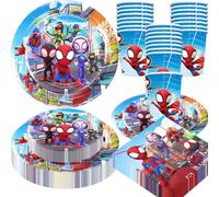 Décorations d'anniversaire Spidey et ses amis, cadeaux, ensemble de fournitures sur le thème Spidey (gobelets, assiettes, ballons, bannière, sacs) pour les fêtes d'enfants 32Pcs Set