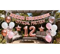 Décorations de 12e anniversaire pour filles - Ballons officiels pré-adolescentes - Bannière en forme de chiffre 12 - Ballons confettis en aluminium pour filles de 12 ans (12e)