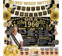Décorations de 60e anniversaire pour homme et femme, 16 bannières « Back in 1964 », y compris une bannière vintage 1964, une carte d'anniversaire de 1964, une bannière « Cheers to 60 years », 7