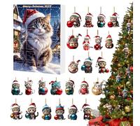 Décorations de chat de Noël | Décorations de vacances en acrylique 2D pendentif chat | Calendrier 24 jours pour adultes à suspendre pour arbre de Noël miroir porte mur