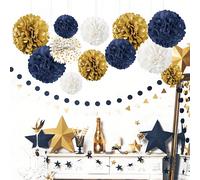 Décorations de fête - 12 pièces Pompons en papier de soie bleu marine et or pour remise de diplôme, baby shower, anniversaire, enterrement de vie de jeune fille, fiançailles, anniversaire Platine Vert