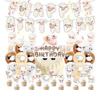 Décorations de Fête au Motif de Mouton - Accessoires d'Anniversaire Comprenant Bannière Happy Birthday, Spirales, Décorations de Gâteau et Cupcake