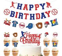 Décorations de fête d'anniversaire de baseball, bannière « Happy Birthday » avec gâteau pour garçons sur le thème du sport pour fête prénatale, ensemble de guirlandes en papier cartonné rouge, blanc