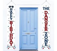 Décorations de fête d'anniversaire en forme de jet de chasse - Bannière de porte - Bannière d'anniversaire pour garçons - Avion - Fournitures de fête pour 1er anniversaire