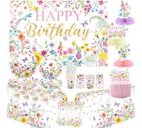 Décorations de fête d'anniversaire, fournitures de fête florales, assiettes, tasses, serviettes, nappes, toiles de fond « Happy Birthday », tourbillons à suspendre pour le printemps, l'été, les