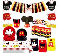 Décorations de fête d'anniversaire Mickey Mouse pour garçon, vaisselle jetable, assiette, serviette, tasse, nappe, vaisselle de noël, ensemble de dîner pour enfants 18pc balloon