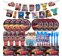 Décorations de fête d'anniversaire pour voitures, ensemble de vaisselle, ballons, gobelets en papier, assiettes, nappe, serviettes, bannières pour enfants, décor de fête d'anniversaire 12 ballons