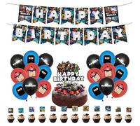 Décorations de Fête d'Anniversaire Roblox Ballons Bannière de Joyeux Anniversaire Décorations de Gâteaux pour Enfants Décoratio