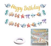 Décorations de fête d'anniversaire sur le thème de l'océan - Bannière sous la mer avec créatures marines - Banderole « Happy Birthday » pour enfants et décoration de table