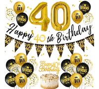 Décorations de fête de 40e anniversaire pour hommes et femmes - Fournitures de fête vintage 1986 avec bannière « Happy 40th Birthday », guirlande triangulaire, ensemble de ballons, décoration de