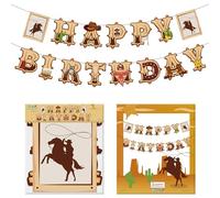 Décorations de fête de cowboy pour garçons, bannière « Happy Birthday » de cowboy occidental, bannière d'anniversaire de cowboy pour premier anniversaire, décoration de fête d'anniversaire sur le