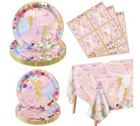 Décorations de fête féeriques - Assiettes en papier florales féeriques roses, serviettes en forme de papillon, nappes florales pour fournitures de fête de princesse et papillons fleuris, pour 20