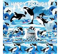 Décorations de fête orques de l'océan - Toile de fond « Happy Birthday » pour gâteaux, vaisselle, nappe et ballons pour orques sous la mer, pour 20 personnes