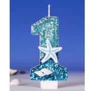 Décorations de gâteau d'anniversaire/anniversaire thème bleu dégradé coquillages et étoiles de mer, série océanique numéros 0-9, bougies en cristal 7,5,9,2,3,4,6,8,1,0Cire