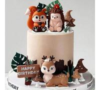 Décorations de gâteau thème forêt, décorations de gâteau animaux en caoutchouc souple jungle, écureuil, cerf, hérisson, koala, champignon, feuille, herbe, décorations de gâteau, convient pour baptême,