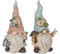 Décorations de jardin : figurines naines | Couple avec arroseur et nichoir | Décoration printanière pour la maison et les parterres de fleurs | 23 cm de haut | 10 cm de large | 2 pièces