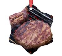 Décorations de Noël amusantes en forme de steak poêlé - Pour barbecue, sapin de Noël - En céramique - Décoration de Noël 2022 - 7,6 cm