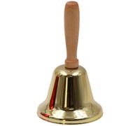 Décorations de Noël, Cloche à Main, Sonnette en métal très puissante avec poignée en Bois, Sonnette d'alarme Polyvalente pour Adultes et Enfants, école, église, hôtel, doré