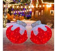 Décorations de Noël éclairées en plein air, boules pré-éclairées | Lot de 2 décorations de Noël pop-up pré-éclairées à 160 lumières avec 8 effets clignotants, décoration pliable à suspendre