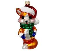 Décorations de Noël en verre soufflé à la bouche, peintes à la main en Europe Renard avec chapeau rouge