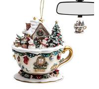 Décorations de Noël plates en acrylique | Tasse à café de Noël 2D Décoration de maison enneigée - Décoration festive saisonnière pour porte intérieure de voiture, sac à dos, bibliothèque, chevet