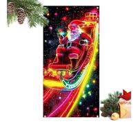 Décorations de Noël pour Porte Grande Toile de Fluorescente 2D Père Noël | Affiche de porte des fêtes d'hiver 89 x 180 cm pour Extérieur Maison Salon Chambre Salle de Bains Mur de
