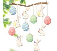 Décorations de Pâques à suspendre en bois, 12 pièces lapins de Pâques œufs de Pâques à suspendre, décoration de Pâques moderne, suspensions de Pâques décoration de Pâques, œufs de Pâques à suspendre