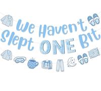 Décorations de pyjama pour 1er anniversaire - Bleu « We Haven't Slept One Bit » - Bannière de pyjama sur le thème de la soirée pyjama - Bannière de crêpes et de pyjamas - Kit de décoration à suspendre
