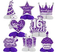 Décorations de table pour 16e anniversaire, 8 pièces de table en nid d'abeille pour 16e anniversaire, violet et argent, centre de table pour filles, 16 ans, décorations de table de fête