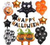 Décorations d'Halloween : grand lot de décorations, ballons, guirlande, citrouille, chauve-souris XL