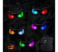 Décorations d'Halloween Lumières d'extérieur RVB yeux lumineux à piles | Lot de 5 yeux effrayants d'Halloween avec minuteur, 10 LED étanches pour fenêtre, jardin, fête, décoration de 2,10 m