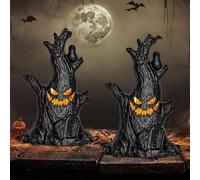 Décorations d'Halloween pour arbre hanté, lot de 2 pièces comprenant des bougies fantômes et des figurines lumineuses