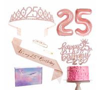 Décorations en or rose pour 25e anniversaire, couronnes, gâteau d'anniversaire, chiffre 25, ballons en aluminium, bougies, cadeaux pour elle et femme