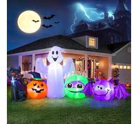 Décorations gonflables d'Halloween de 2,5 m de long : citrouille, chat, fantôme, momies, chauve-souris, décoration de cour en citrouille gonflable, LED intégrées, fantôme gonflable pour extérieur