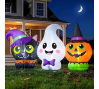 Décorations gonflables d'Halloween en forme de citrouille, fantôme et chat avec lumières LED, soufflage d'Halloween avec ventilateur puissant pour jardin, pelouse, cour, maison, porche et décoration